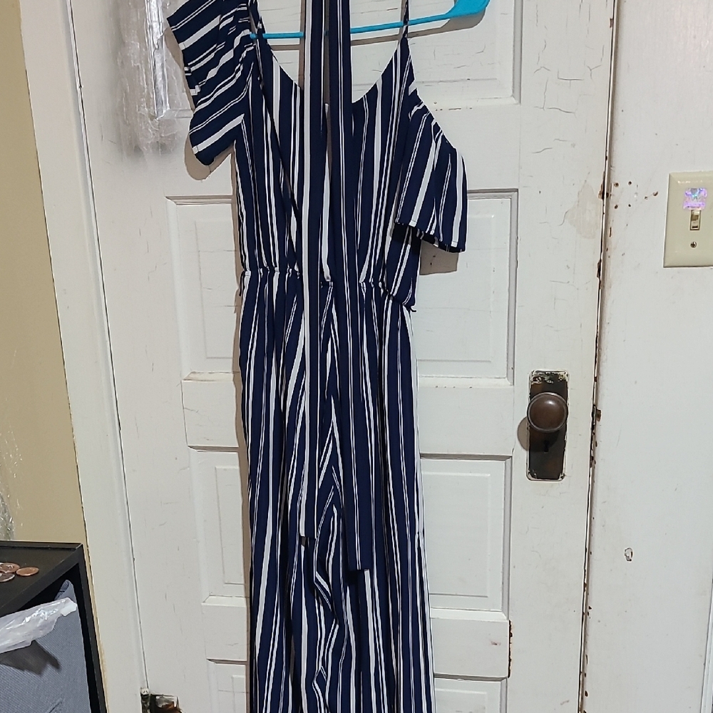 One Clothing Navy and White Striped Jumpsuit